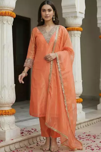 Women Ethnic Motifs Embroidered Regular Thread Work Kurta with Trousers & With Dupatta