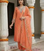 Women Ethnic Motifs Embroidered Regular Thread Work Kurta with Trousers & With Dupatta