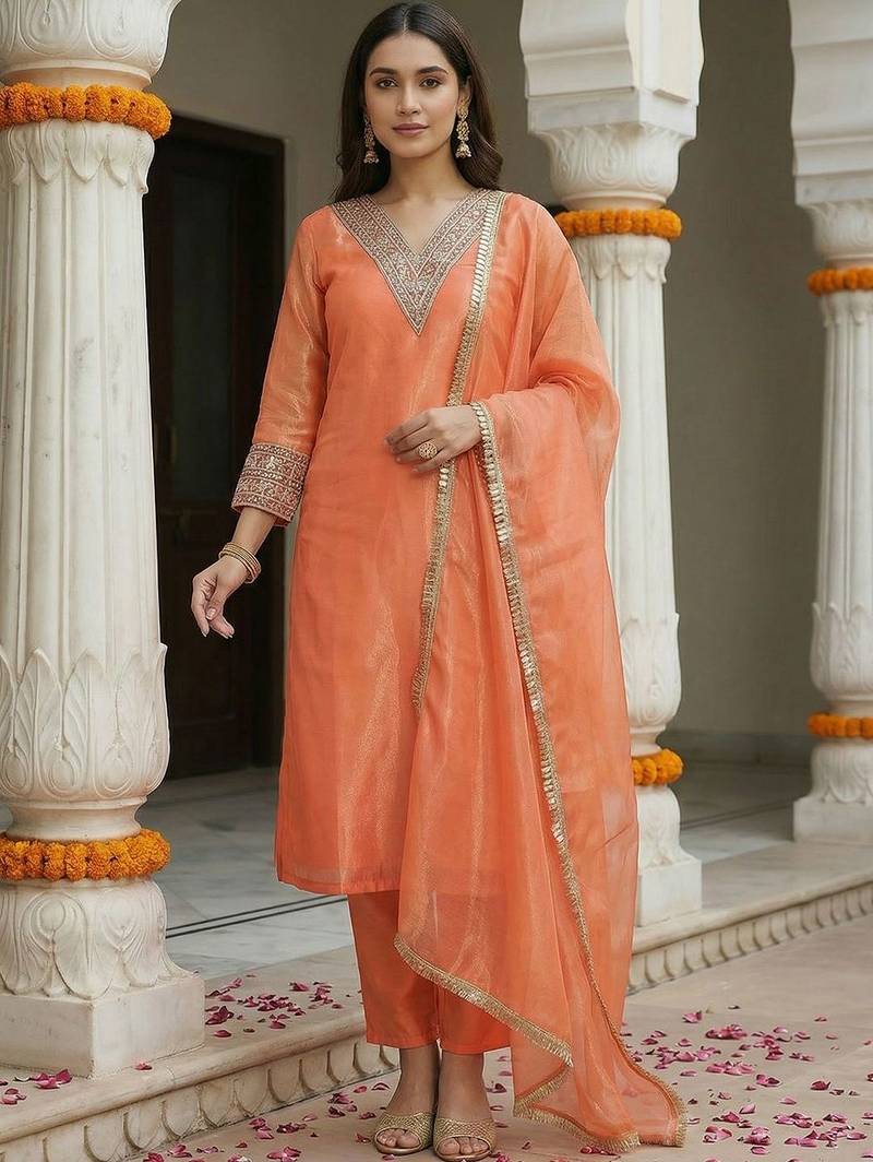 Women Ethnic Motifs Embroidered Regular Thread Work Kurta with Trousers & With Dupatta