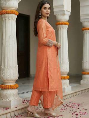 Women Ethnic Motifs Embroidered Regular Thread Work Kurta with Trousers & With Dupatta 3