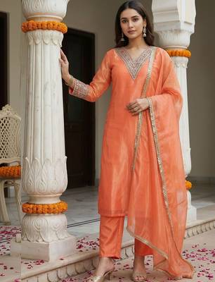 Women Ethnic Motifs Embroidered Regular Thread Work Kurta with Trousers & With Dupatta 6