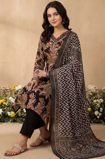 Women Ethnic Motifs Printed Regular Thread Work Pure Cotton Kurta with Trousers & With Dupatta
