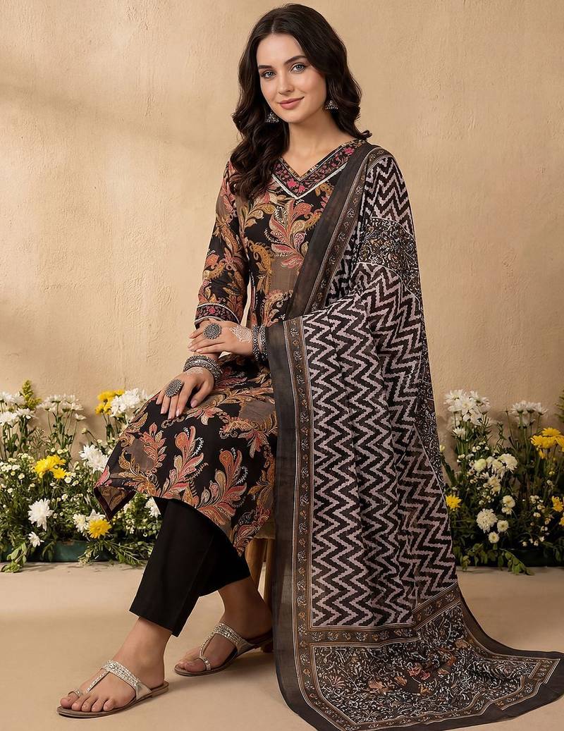 Women Ethnic Motifs Printed Regular Thread Work Pure Cotton Kurta with Trousers & With Dupatta