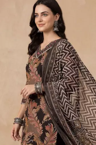 Women Ethnic Motifs Printed Regular Thread Work Pure Cotton Kurta with Trousers & With Dupatta