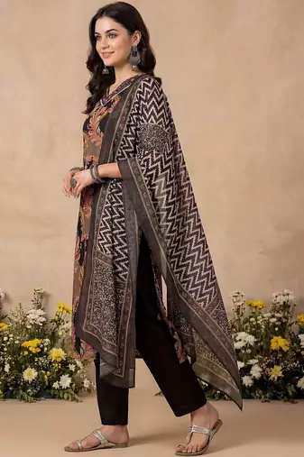 Women Ethnic Motifs Printed Regular Thread Work Pure Cotton Kurta with Trousers & With Dupatta