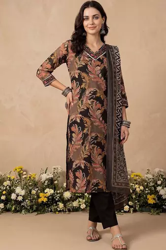 Women Ethnic Motifs Printed Regular Thread Work Pure Cotton Kurta with Trousers & With Dupatta
