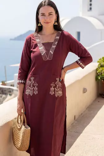 Women Ethnic Motifs Embroidered Regular Thread Work Pure Cotton Kurta with Trousers