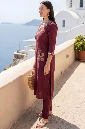 Women Ethnic Motifs Embroidered Regular Thread Work Pure Cotton Kurta with Trousers