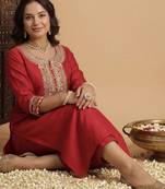 Women Ethnic Motifs Embroidered Regular Sequinned Liva Kurta with Trousers