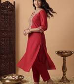Women Ethnic Motifs Embroidered Regular Sequinned Liva Kurta with Trousers