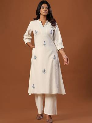 Women Ethnic Motifs Embroidered Regular Thread Work Pure Cotton Kurta with Palazzos 1