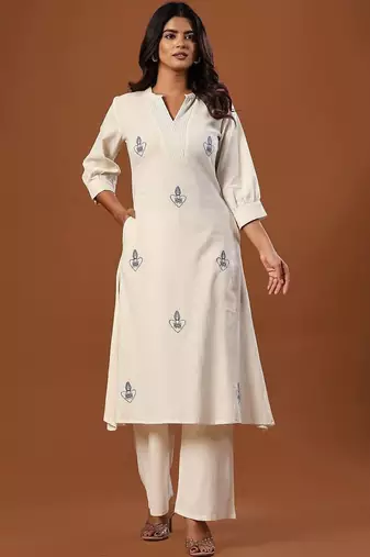 Women Ethnic Motifs Embroidered Regular Thread Work Pure Cotton Kurta with Palazzos