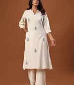 Women Ethnic Motifs Embroidered Regular Thread Work Pure Cotton Kurta with Palazzos