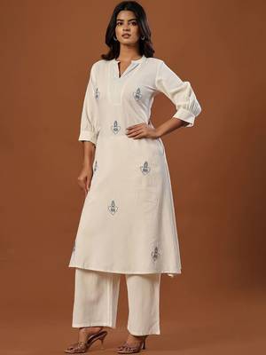 Women Ethnic Motifs Embroidered Regular Thread Work Pure Cotton Kurta with Palazzos 5