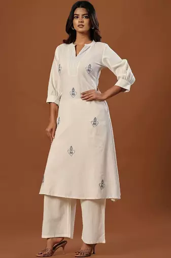 Women Ethnic Motifs Embroidered Regular Thread Work Pure Cotton Kurta with Palazzos