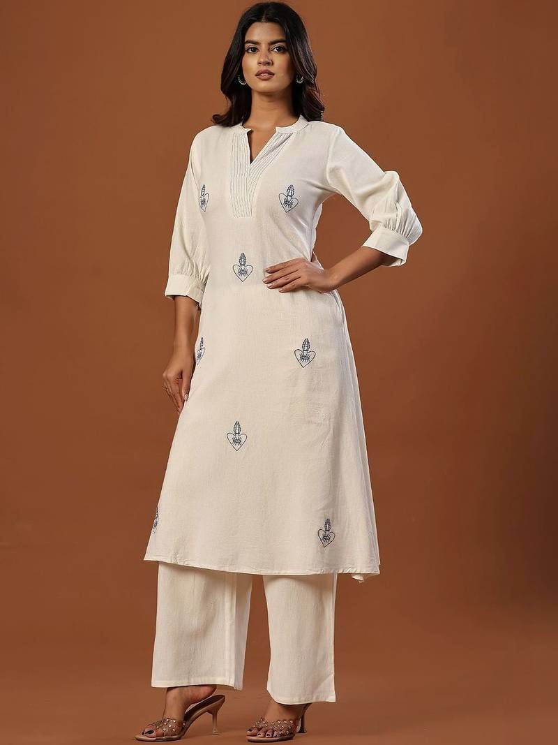 Women Ethnic Motifs Embroidered Regular Thread Work Pure Cotton Kurta with Palazzos