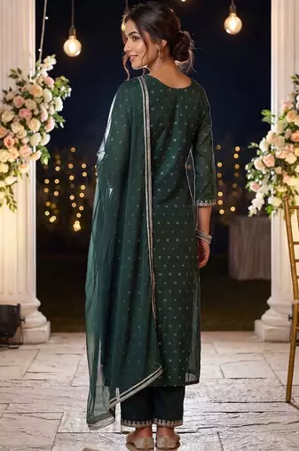 Women Embroidered Regular Chanderi Silk Kurta with Trousers & With Dupatta