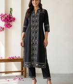 Women Ethnic Motifs Printed Regular Mirror Work Pure Cotton Kurta with Trousers