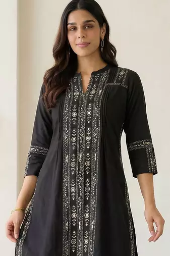 Women Ethnic Motifs Printed Regular Mirror Work Pure Cotton Kurta with Trousers