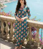 Women Floral Printed Pleated Beads and Stones Pure Cotton Kurta with Trousers