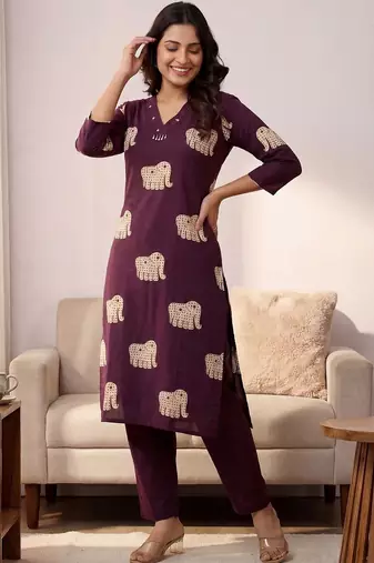 Women Ethnic Motifs Printed Regular Pure Cotton Kurta with Trousers