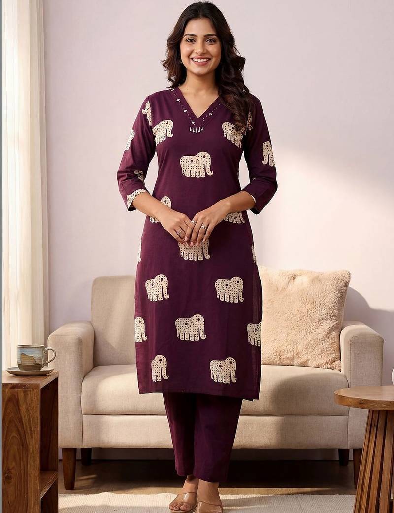 Women Ethnic Motifs Printed Regular Pure Cotton Kurta with Trousers