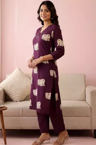 Women Ethnic Motifs Printed Regular Pure Cotton Kurta with Trousers