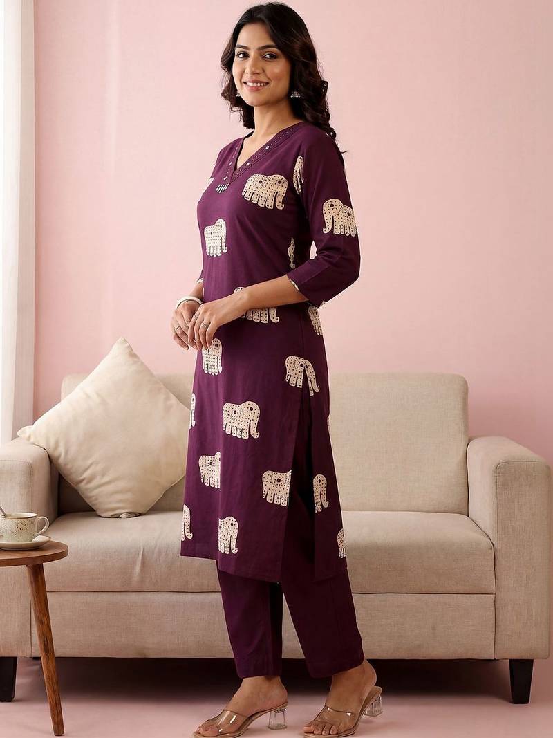 Women Ethnic Motifs Printed Regular Pure Cotton Kurta with Trousers