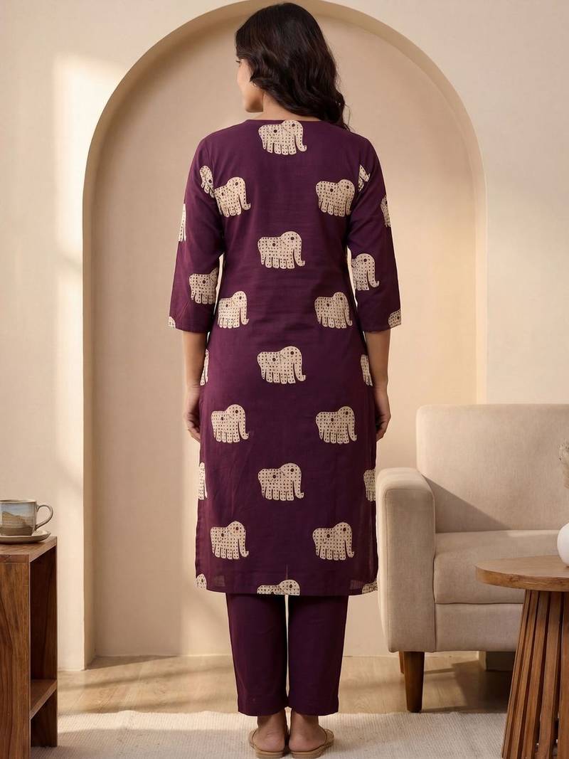 Women Ethnic Motifs Printed Regular Pure Cotton Kurta with Trousers