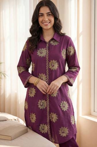 Women Ethnic Motifs Printed Regular Pure Cotton Kurta with Trousers