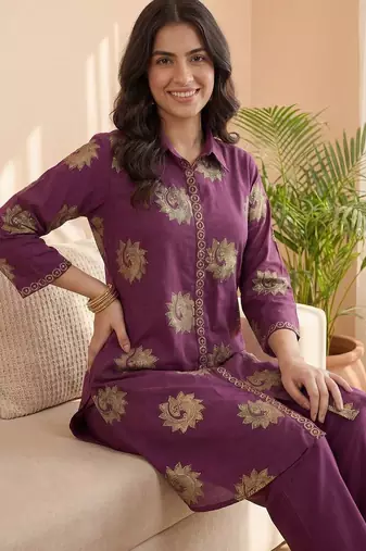Women Ethnic Motifs Printed Regular Pure Cotton Kurta with Trousers