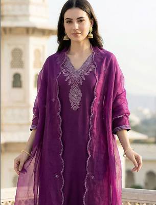 Women Ethnic Motifs Embroidered Regular Thread Work Kurta with Trousers & With Dupatta 2