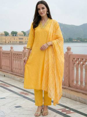 Women Ethnic Motifs Printed Regular Thread Work Kurta with Trousers & With Dupatta 1