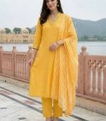 Women Ethnic Motifs Printed Regular Thread Work Kurta with Trousers & With Dupatta