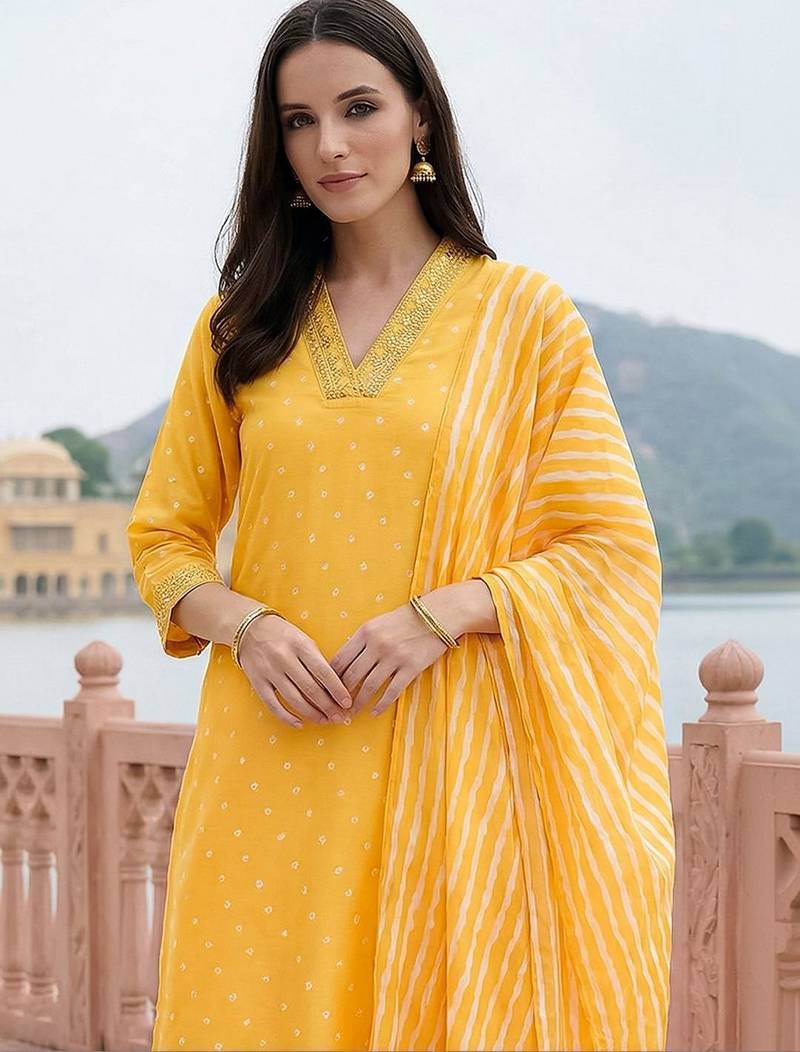 Women Ethnic Motifs Printed Regular Thread Work Kurta with Trousers & With Dupatta