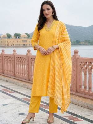 Women Ethnic Motifs Printed Regular Thread Work Kurta with Trousers & With Dupatta 6