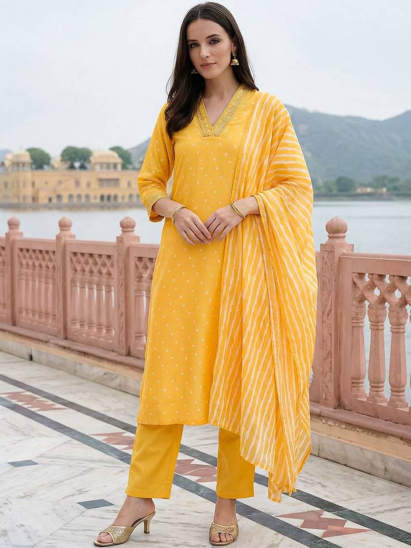 Women Ethnic Motifs Printed Regular Thread Work Kurta with Trousers & With Dupatta