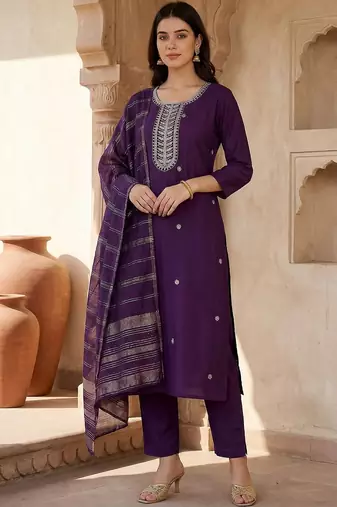 Women Ethnic Motifs Embroidered Regular Kurta with Trousers & With Dupatta