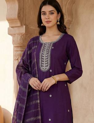Women Ethnic Motifs Embroidered Regular Kurta with Trousers & With Dupatta 3