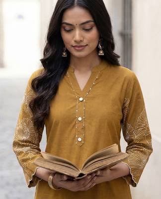 Women Floral Embroidered Regular Thread Work Pure Cotton Kurta with Trousers 2