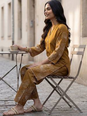Women Floral Embroidered Regular Thread Work Pure Cotton Kurta with Trousers 6