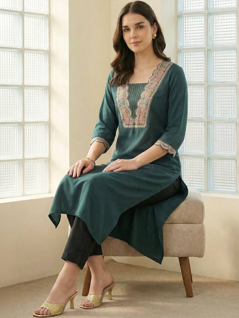 Women Ethnic Motifs Embroidered Regular Thread Work Kurta with Trousers