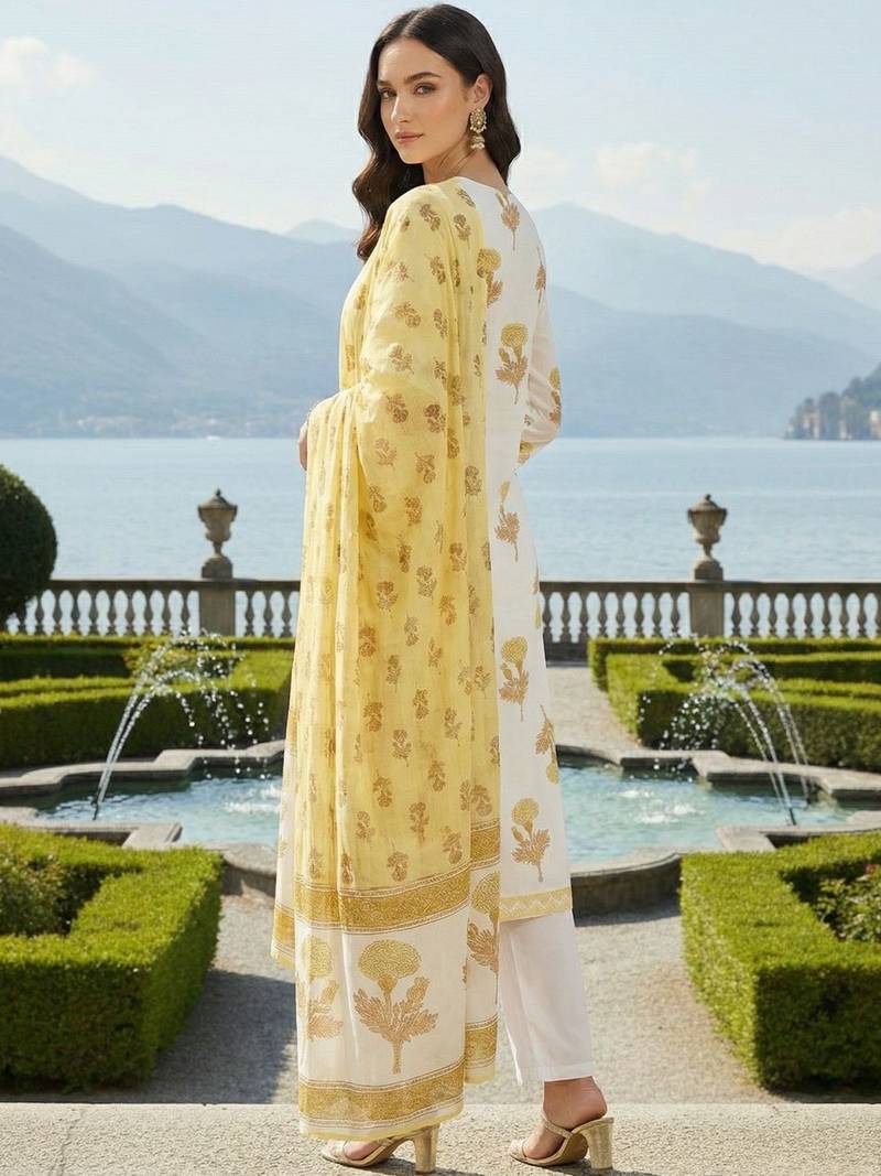 Women Floral Printed Regular Pure Cotton Kurta with Trousers & With Dupatta