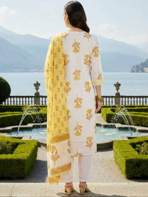 Women Floral Printed Regular Pure Cotton Kurta with Trousers & With Dupatta 3
