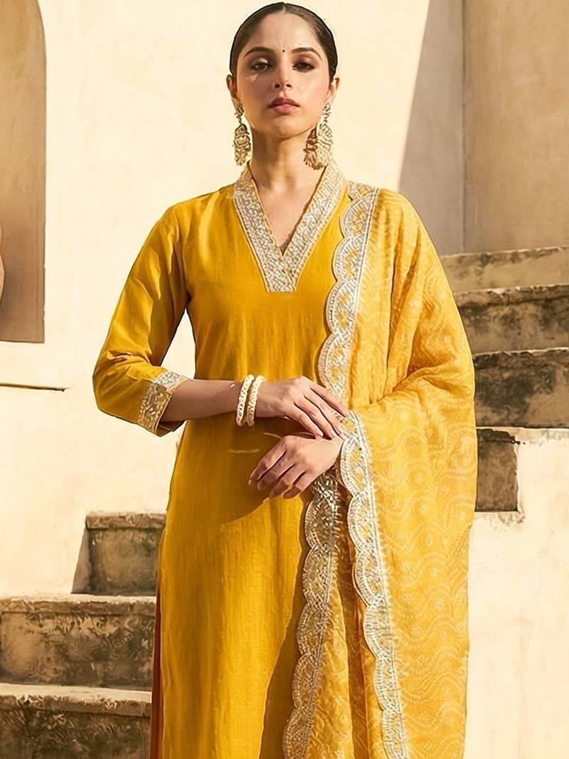 Women Ethnic Motifs Regular Gotta Patti Kurta with Trousers & With Dupatta