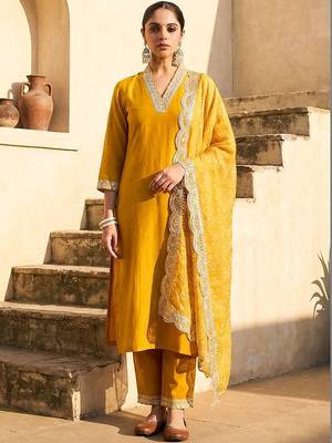 Women Ethnic Motifs Regular Gotta Patti Kurta with Trousers & With Dupatta 4