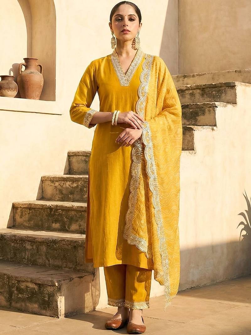 Women Ethnic Motifs Regular Gotta Patti Kurta with Trousers & With Dupatta