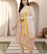 Women Floral Printed Empire Pure Cotton Kurta with Trousers & With Dupatta