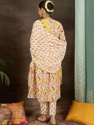 Women Floral Printed Empire Pure Cotton Kurta with Trousers & With Dupatta 4