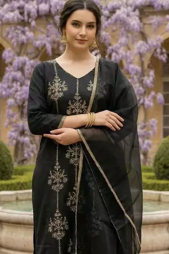 Women Ethnic Motifs Embroidered Regular Thread Work Liva Kurta with Trousers & With Dupatta